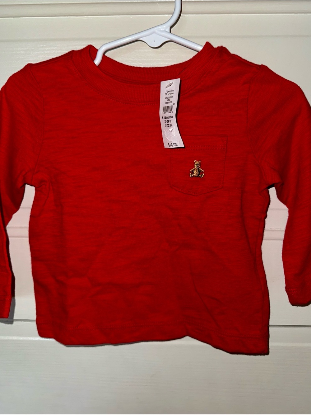 Baby Gap 6-12M NWT- Long-Sleeve Red Pocket Tee